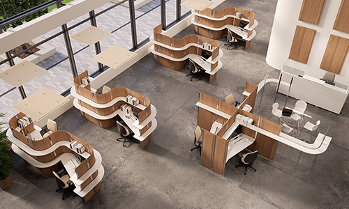 Espace de travail partagé insonorisé avec des ilots acoustiques SCREEN sur mesure Dp-Acoustique