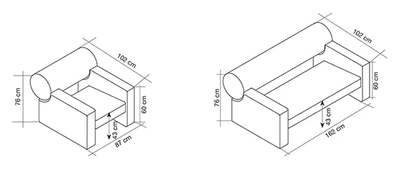 Dimensions du fauteuil et du canapé acoustiques Cilindro