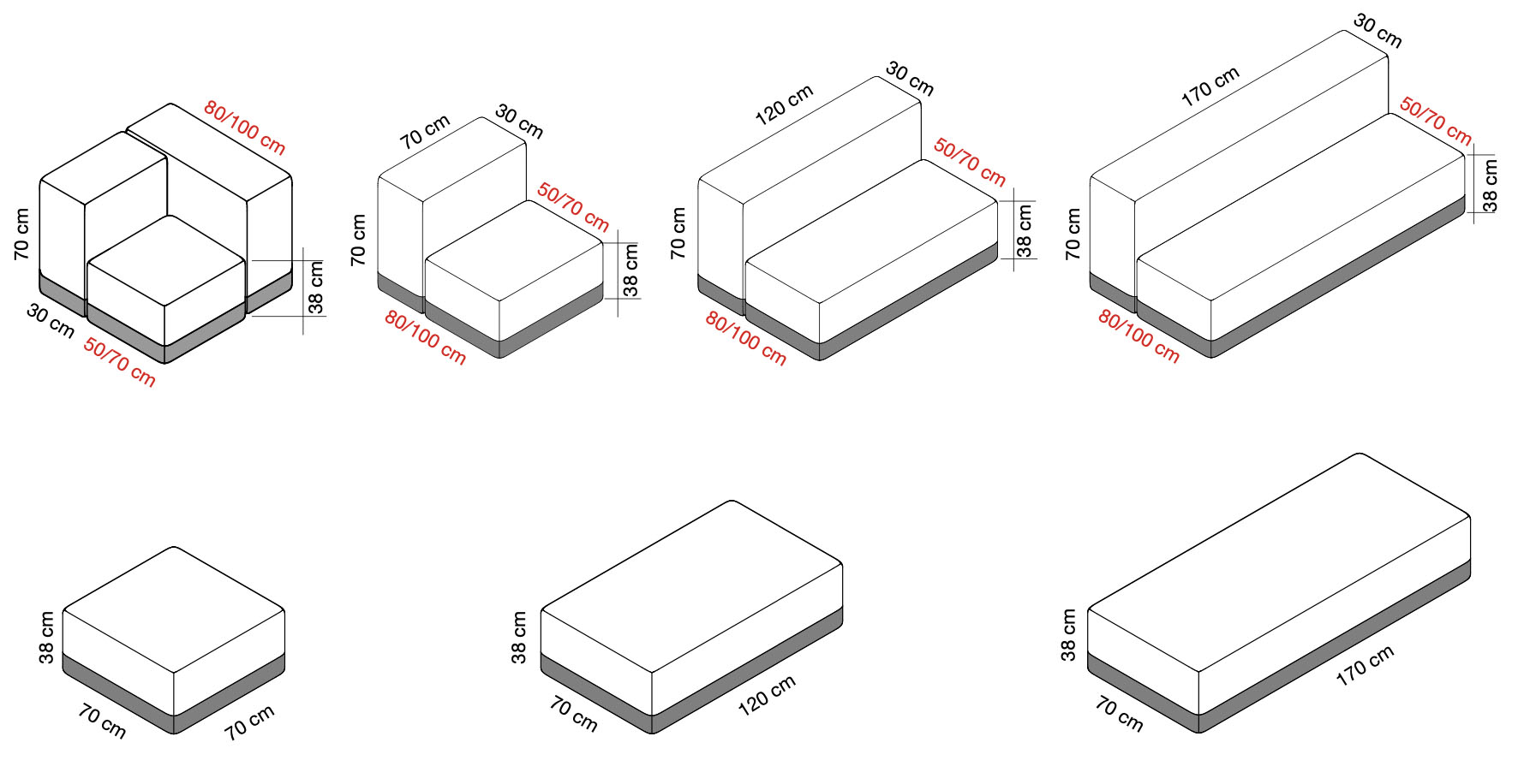 Dimensions Volumi banquettes acoustiques
