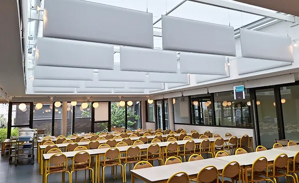 Installation de panneaux acoustiques dans la cantine d'une école - Saint Romain de Cobolsc - Expert DP Acoustique